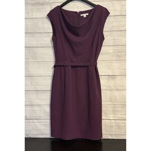 Banana Republic Women's Belted Sheath Dress 14 Plum Purple Cowl Neck Back Zip